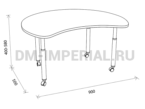 Оснащение детских садов, Столы, Стол Полумесяц на регулируемых ножках и колесах СТ-009-К