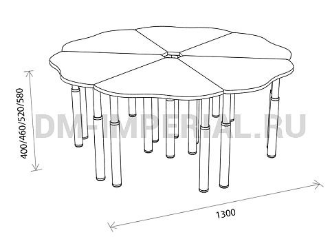 Оснащение детских садов, Столы, Стол Ромашка 6-ти секционный на регулируемых ножках СТ-024-Ц