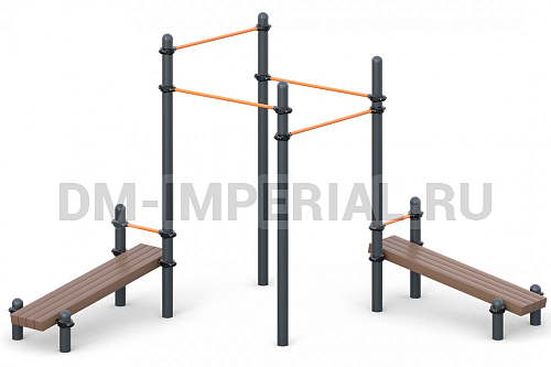 Уличное оборудование, Спортивное оборудование, Каскад разноуровневых турников с двумя лавками для преса W-02-003 W-02-003