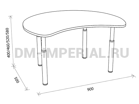 Оснащение детских садов, Столы, Стол Полумесяц на регулируемых ножках СТ-009