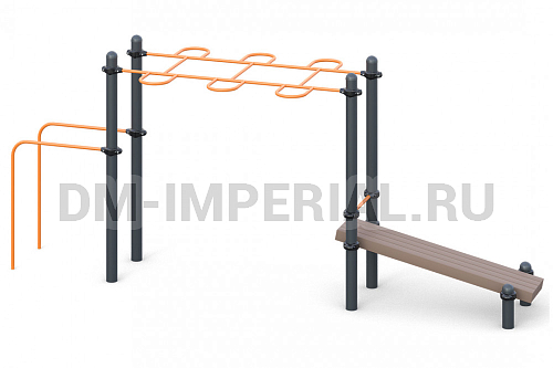 Уличное оборудование, Спортивное оборудование, Рукоход с брусьями и лавкой для преса W-01-006 W-01-006