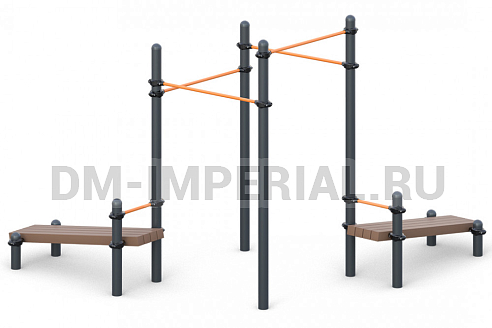 Уличное оборудование, Спортивное оборудование, Каскад разноуровневых турников с двумя лавками для преса W-02-003 W-02-003