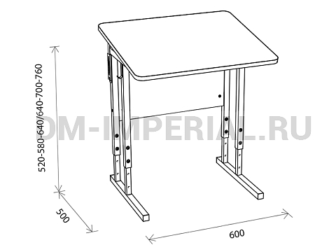Оснащение школ, Школьные парты, Стол ученический 1-но местный регулируемый на квадратной трубе с наклонной столешницей МШ-ШП-005.1-Н