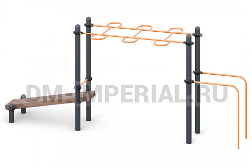 Уличное оборудование, Спортивное оборудование, Рукоход с брусьями и лавкой для преса W-01-006 W-01-006
