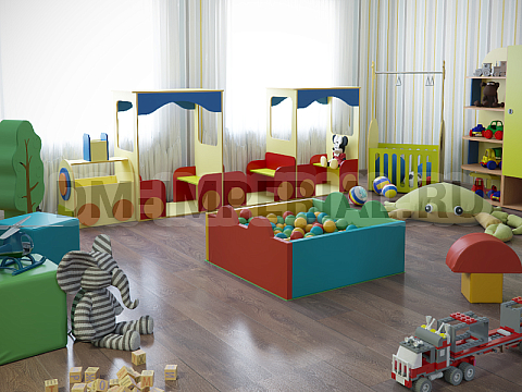 Оснащение детских садов, Мягкие модули, Сухой бассейн Квадратный Волна малый ММ-СБ-052