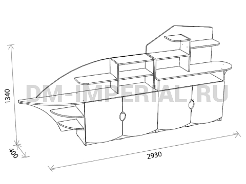 Оснащение детских садов, Шкафы, Стеллаж Пароходик ШС-008