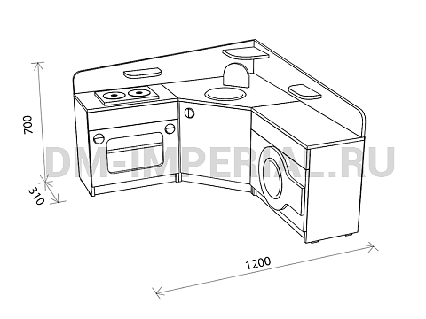 Оснащение детских садов, Игровая мебель, Кухня угловая со стиральной машиной ИМ-041