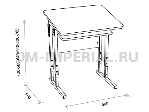 Оснащение школ, Школьные парты, Стол ученический 1-но местный регулируемый на квадратной трубе с наклонной столешницей и полкой МШ-ШП-005.1.П-Н