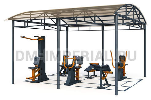 Уличное оборудование, Спортивное оборудование, Тренажерная беседка из 6 тренажеров на раме ТРК 1.5 ТРК 1.5