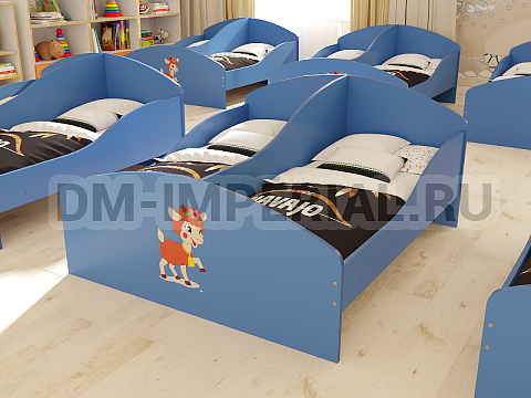 Оснащение детских садов, Кровати, Кровать ЛДСП двухместная ясельная с рисунком КР-011-Я-Р