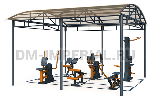 Уличное оборудование, Спортивное оборудование, Тренажерная беседка из 6 тренажеров на раме ТРК 1.5 ТРК 1.5