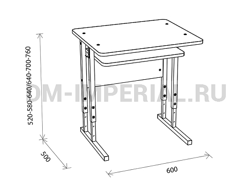 Оснащение школ, Школьные парты, Стол ученический 1-но местный регулируемый на квадратной трубе с полкой МШ-ШП-005.1.П