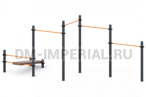 Уличное оборудование, Спортивное оборудование, Каскад разноуровневых турников с лавкой для преса W-02-002 W-02-002
