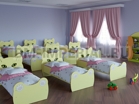 Оснащение детских садов, Кровати, Кровать ЛДСП Котенок с рисунком КР-004.01-Р