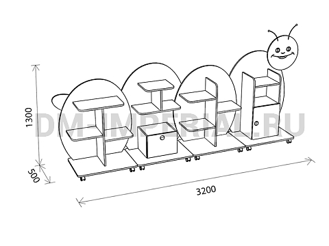 Оснащение детских садов, Игровая мебель, Стеллаж Гусеница ИМ-068