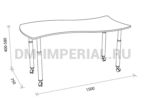 Оснащение детских садов, Столы, Стол Волна на регулируемых ножках и колесах СТ-019-К